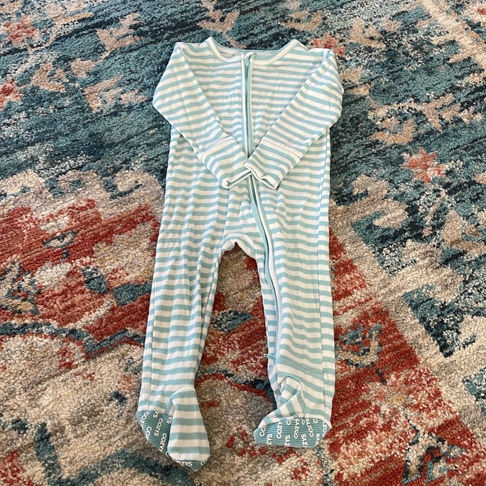 Light blue and white stripe ribbed onesie